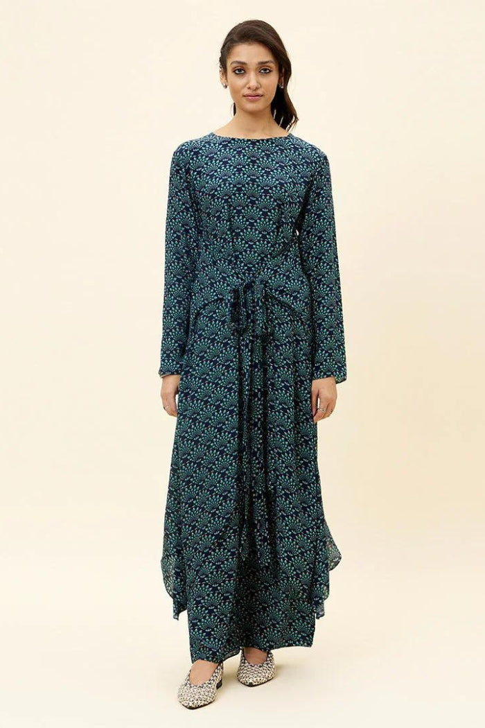 MAF FEATHER PRINT FRONT TIE-UP TUNIC SET