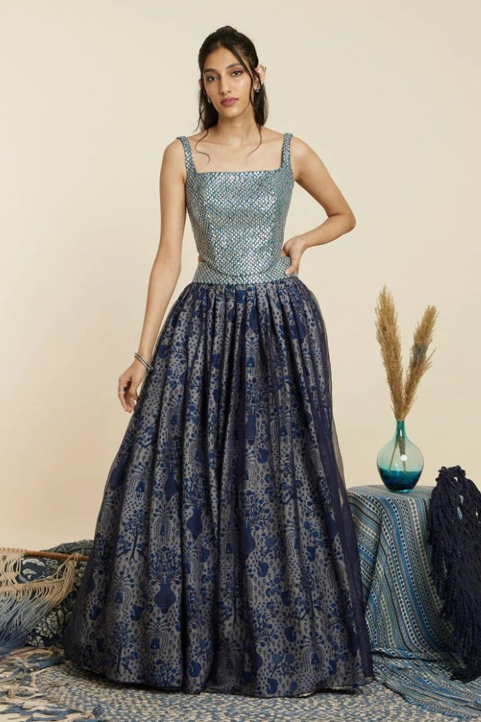 BLUE ORGANZA LEHENGA SET