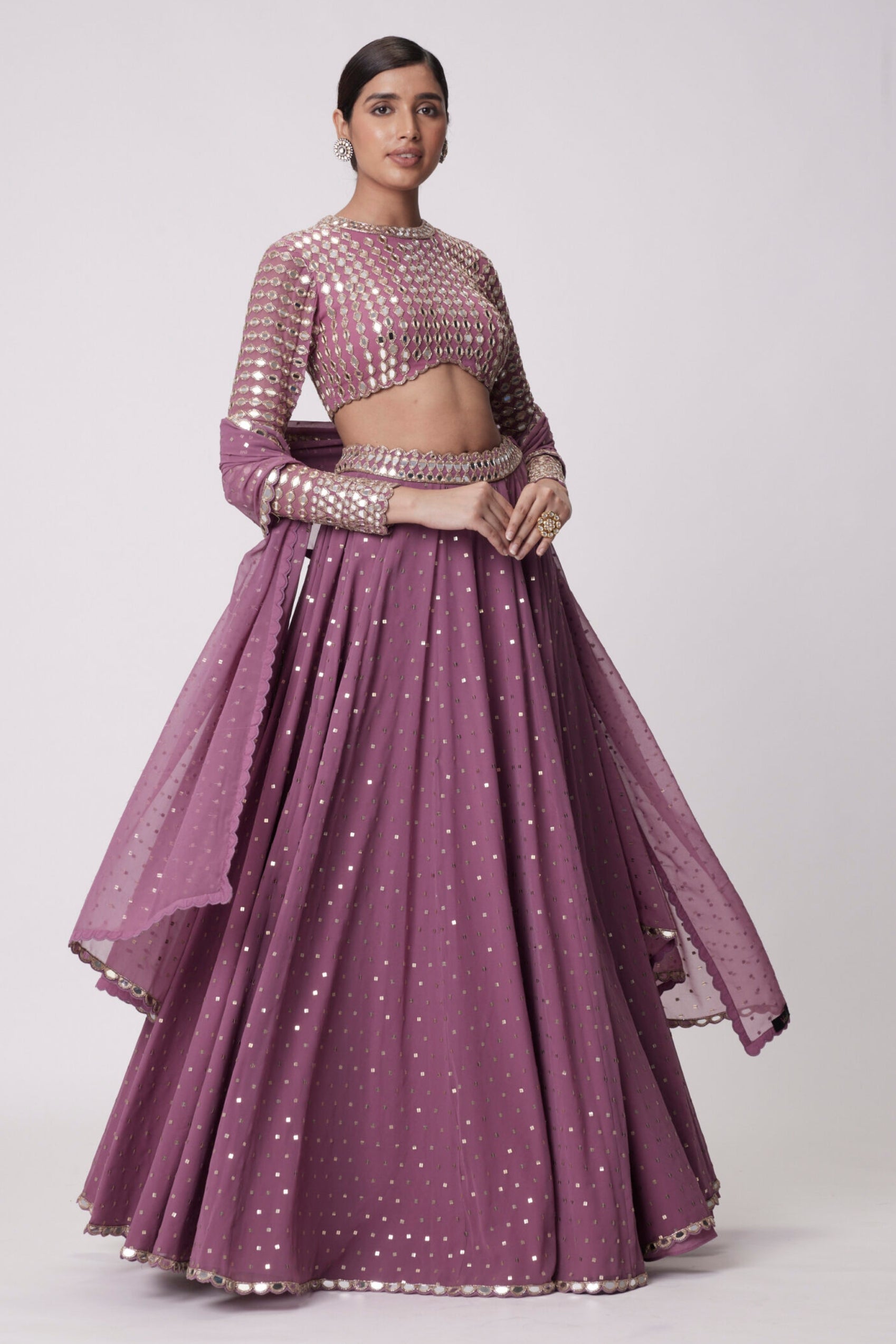 Mud Mauve Hand Embroidered Lehenga Pants Set