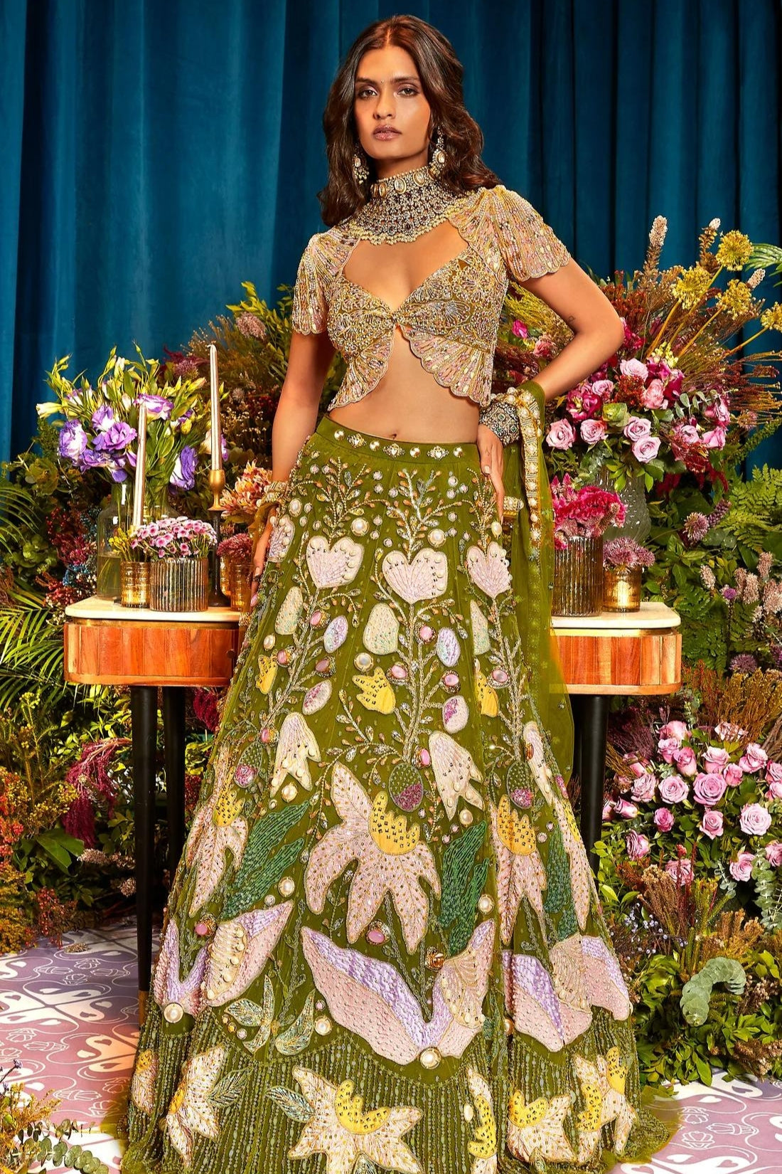 AGNES - OLIVE GREEN LEHENGA SET