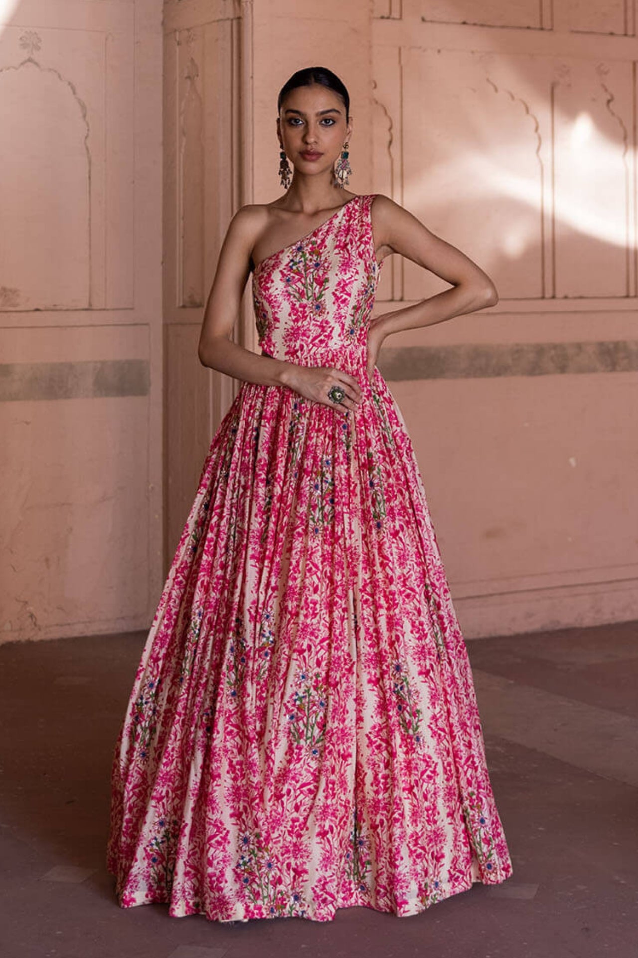 strapless open back dress One Shoulder Rani Pink Gown 4 / Regular