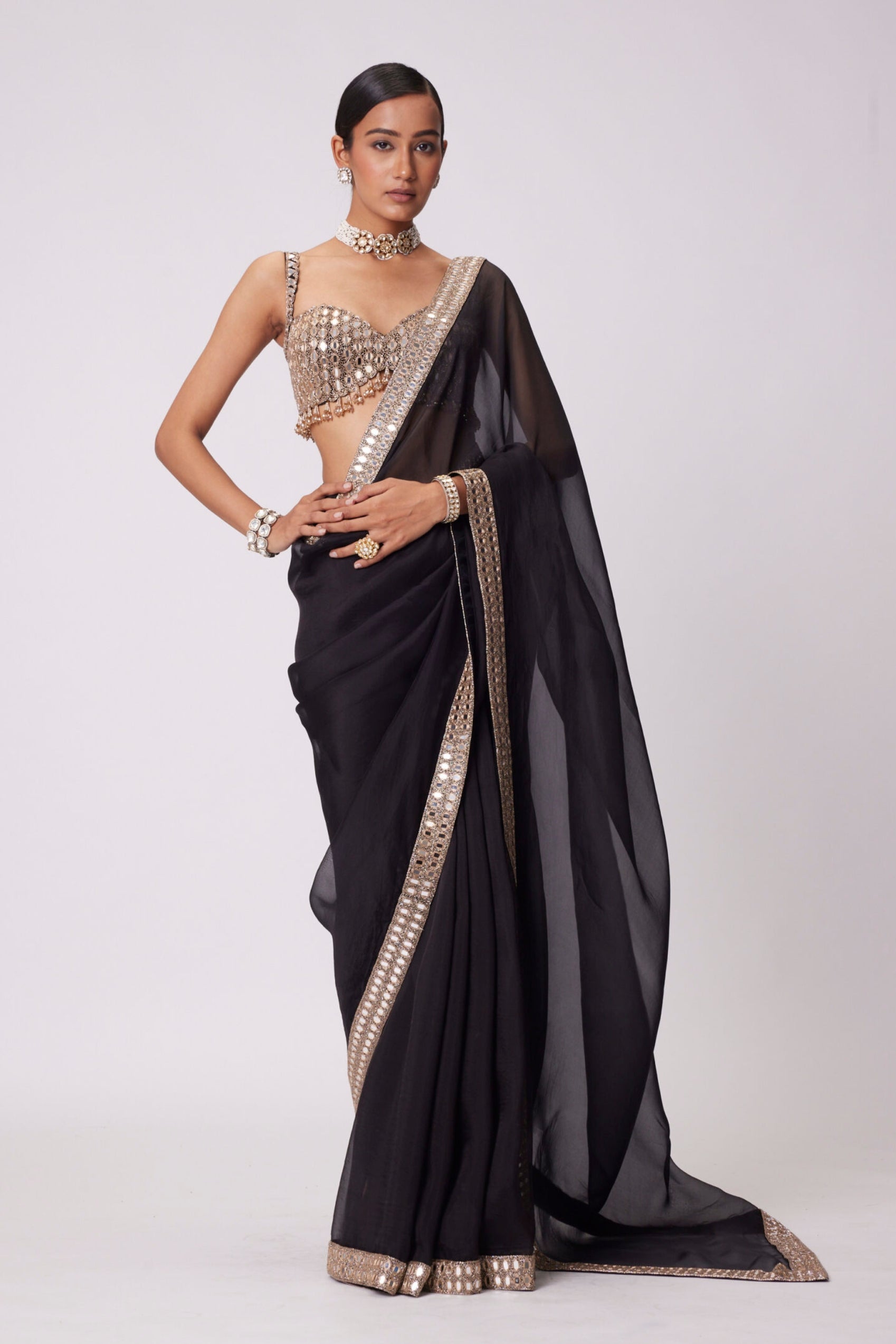Black Organza Saree Set