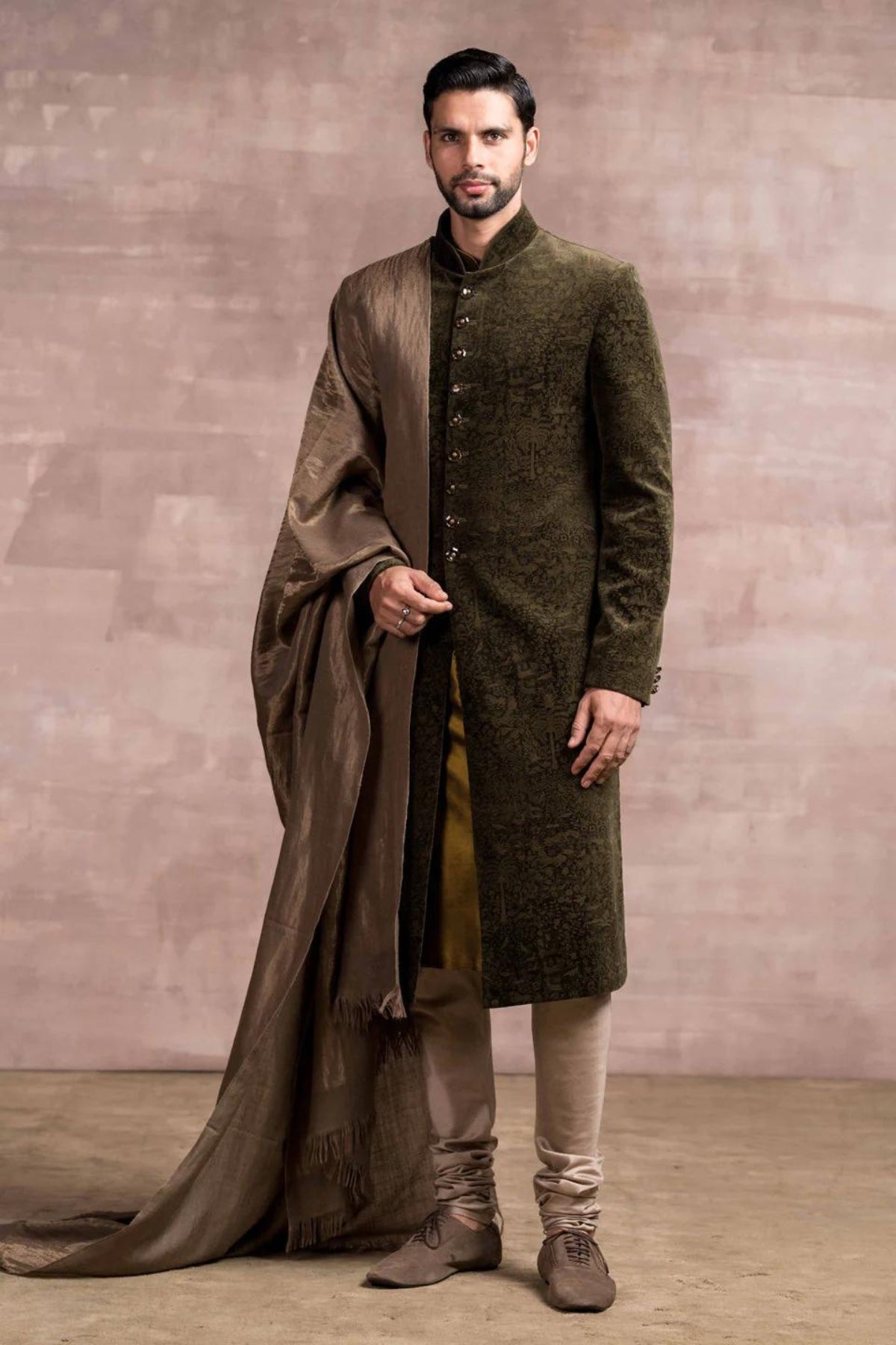 ETCHED COTTON VELVET SHERWANI