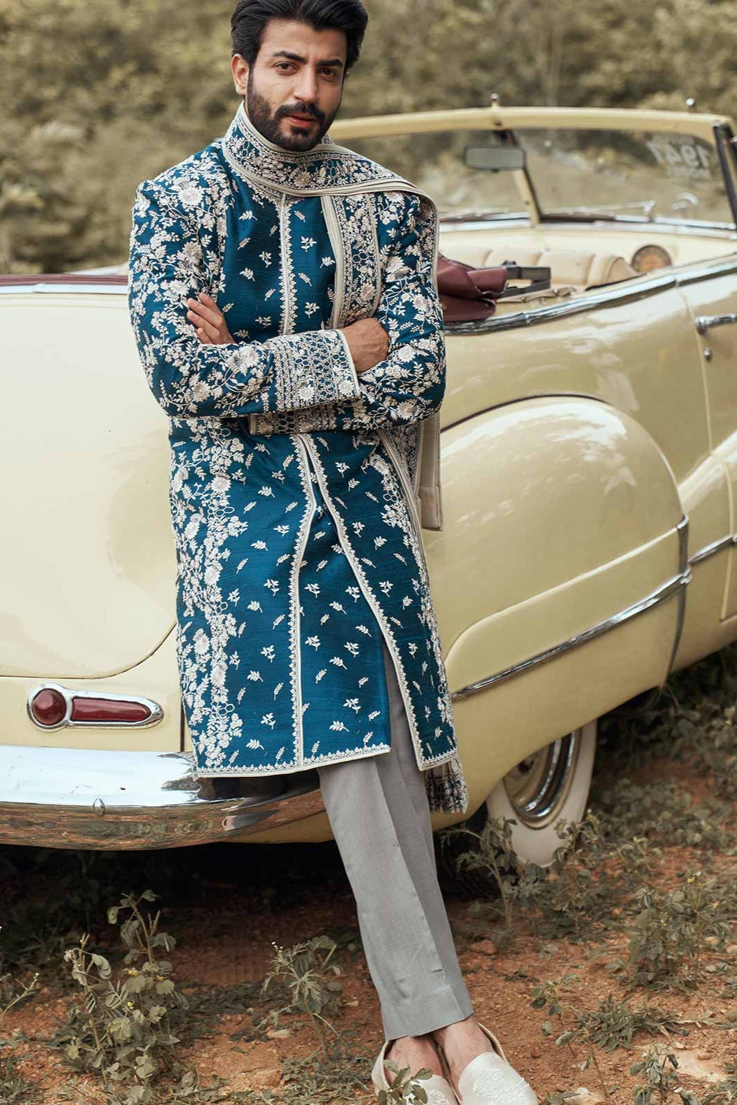 NAVY BLUE SHERWANI SET