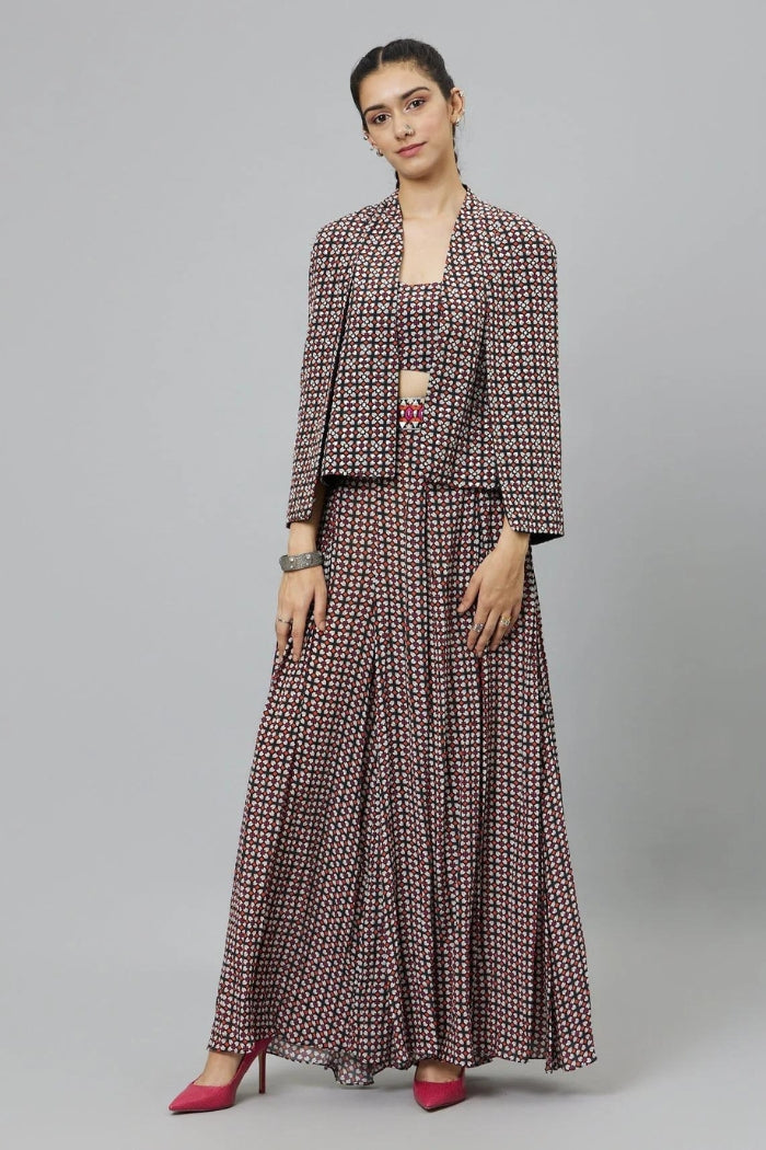 BLACK GEOMETRIC PRINT NOOR JACKET SET