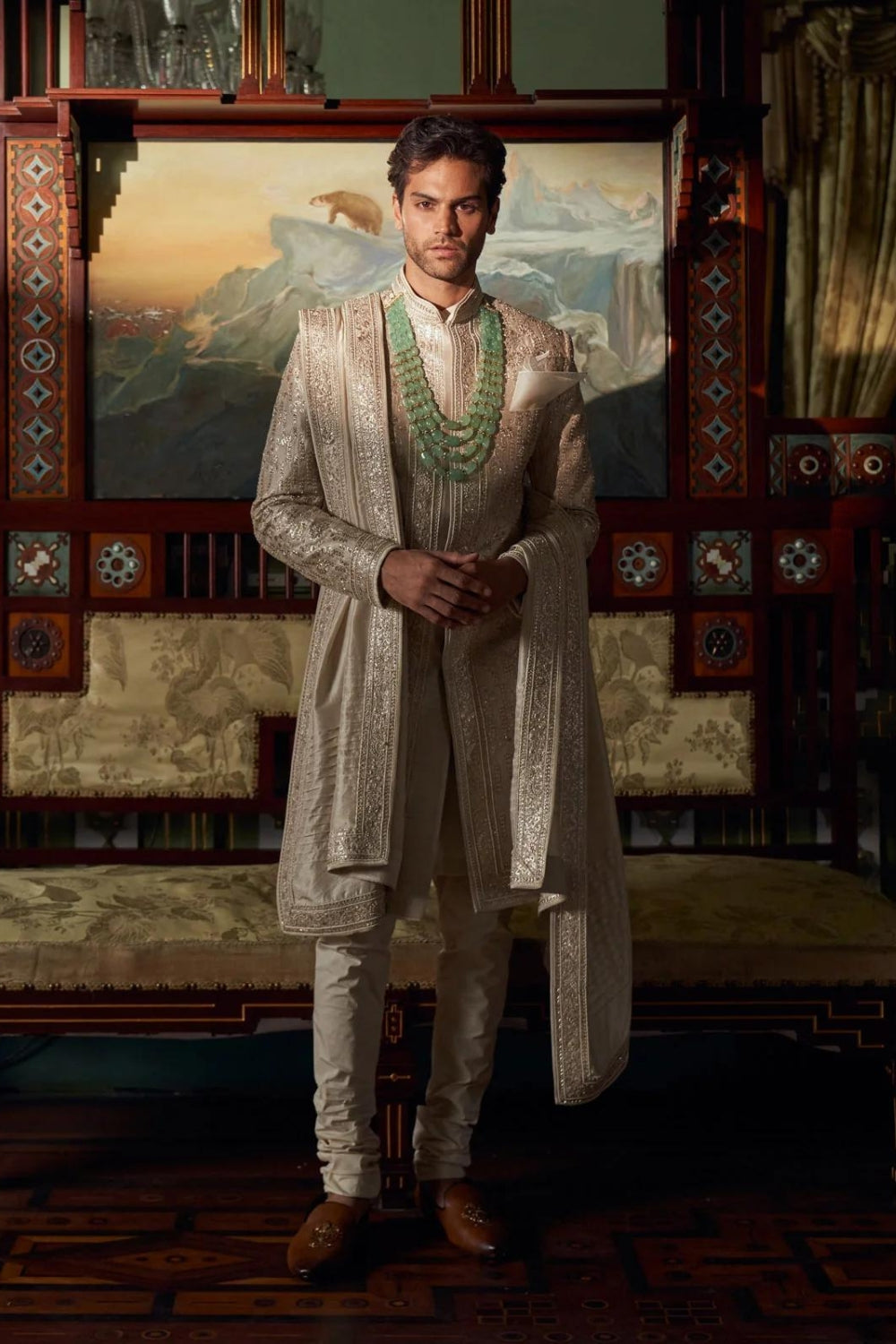 IVORY RAW SILK SHERWANI SET