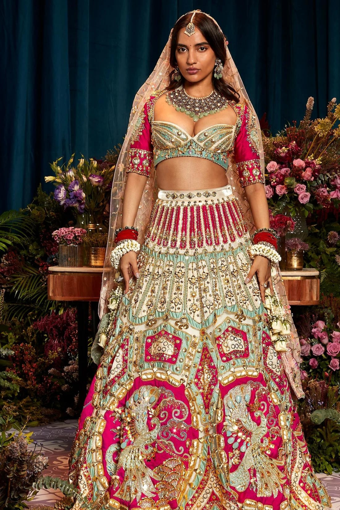 ROSE - IVORY AND RED LOVE STORY LEHENGA SET