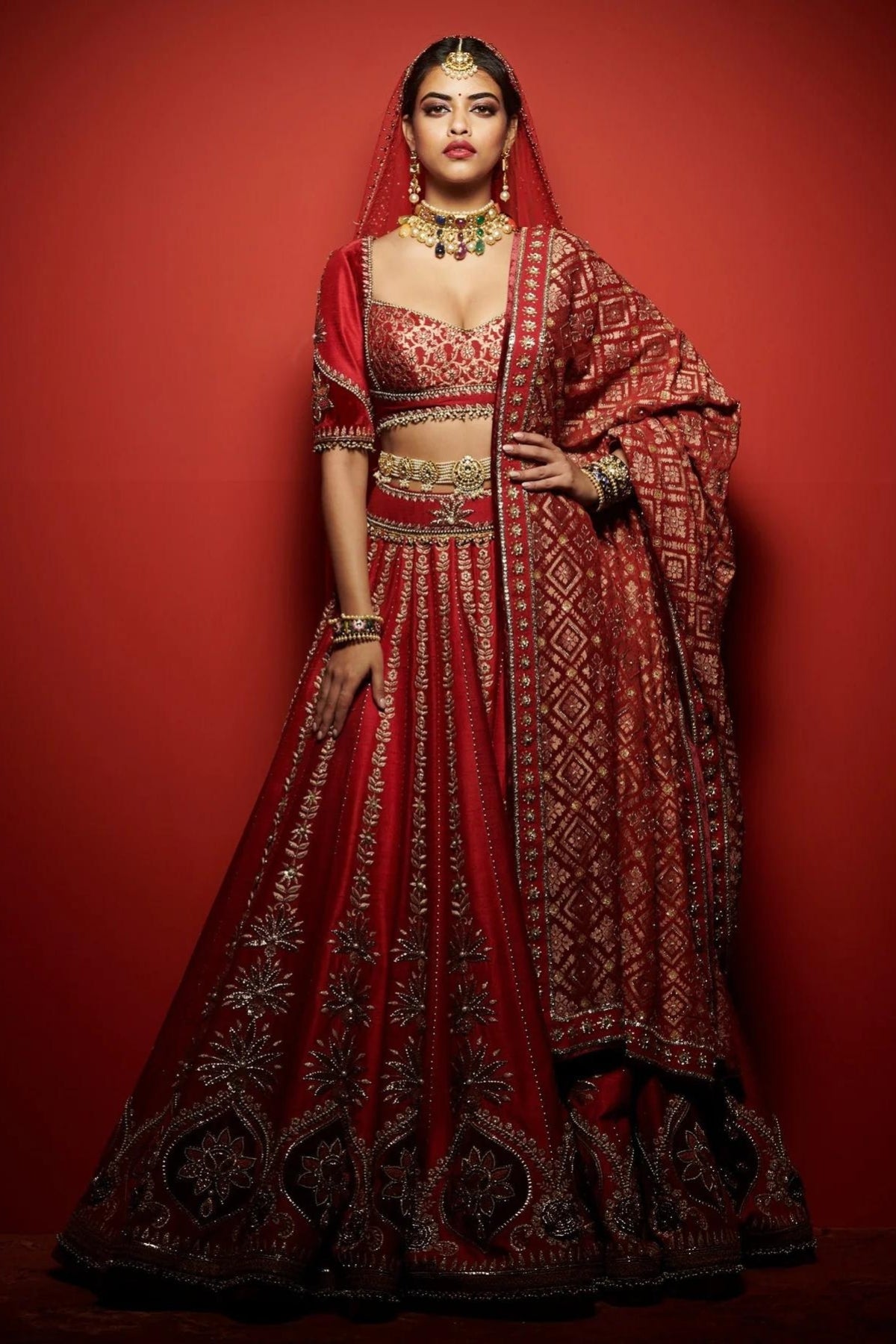 RAW SILK LEHENGA WITH HAND EMBROIDERY