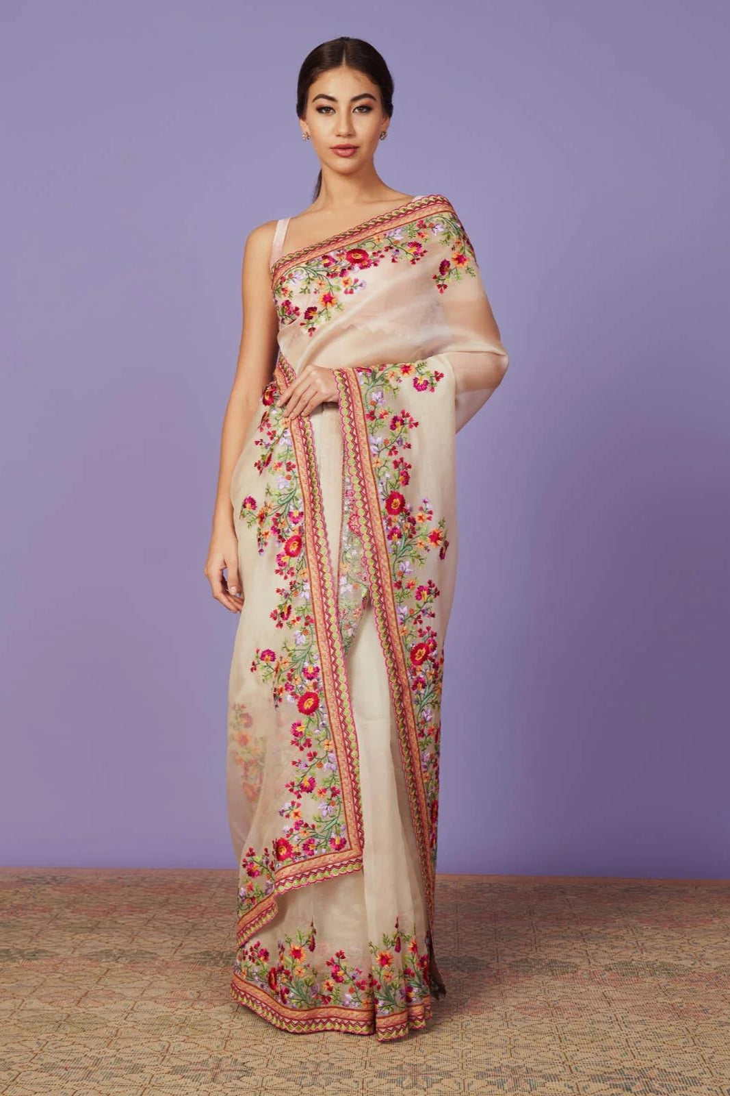 MULTI THREAD WORK SAREE SET