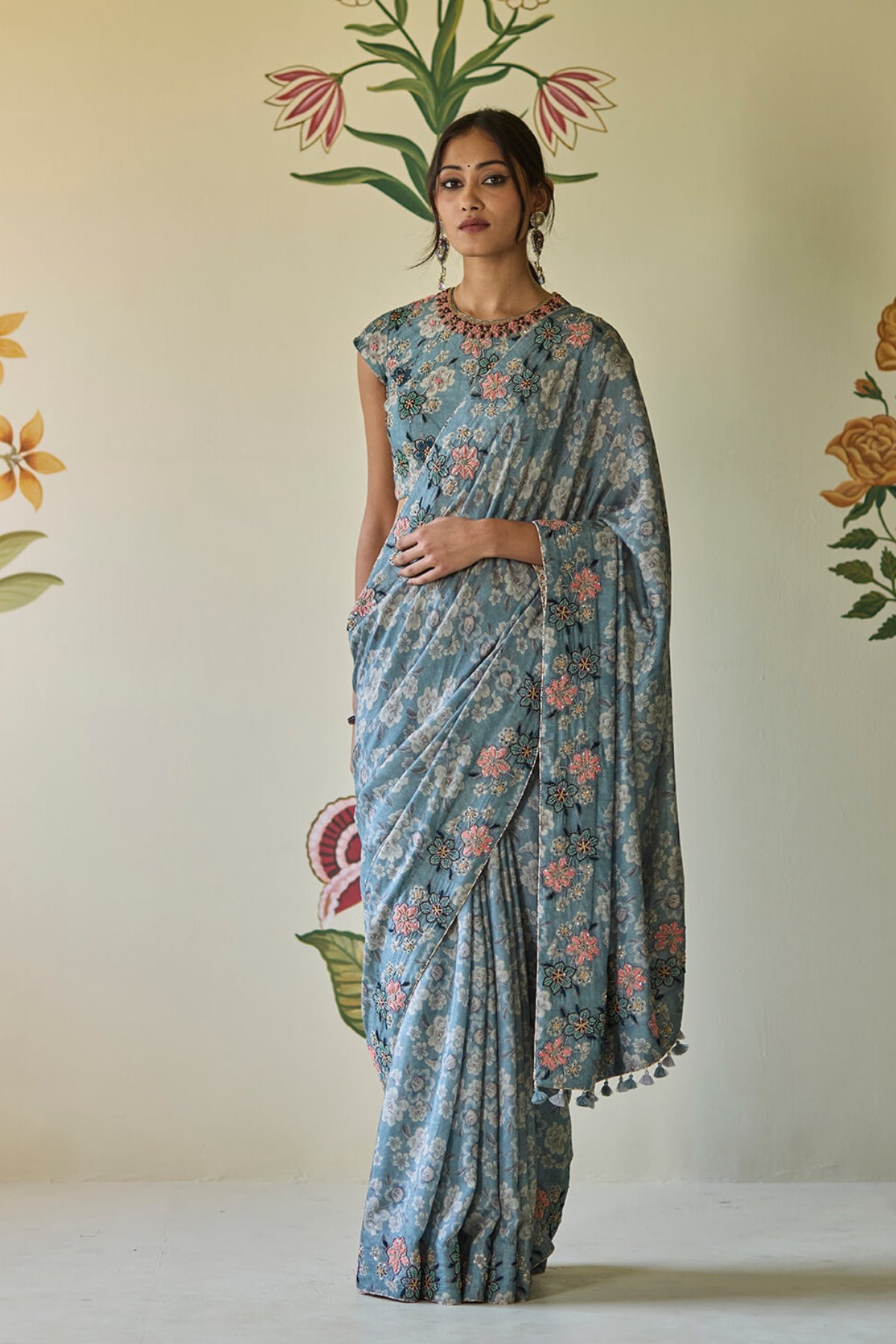 Blue Floral Saree