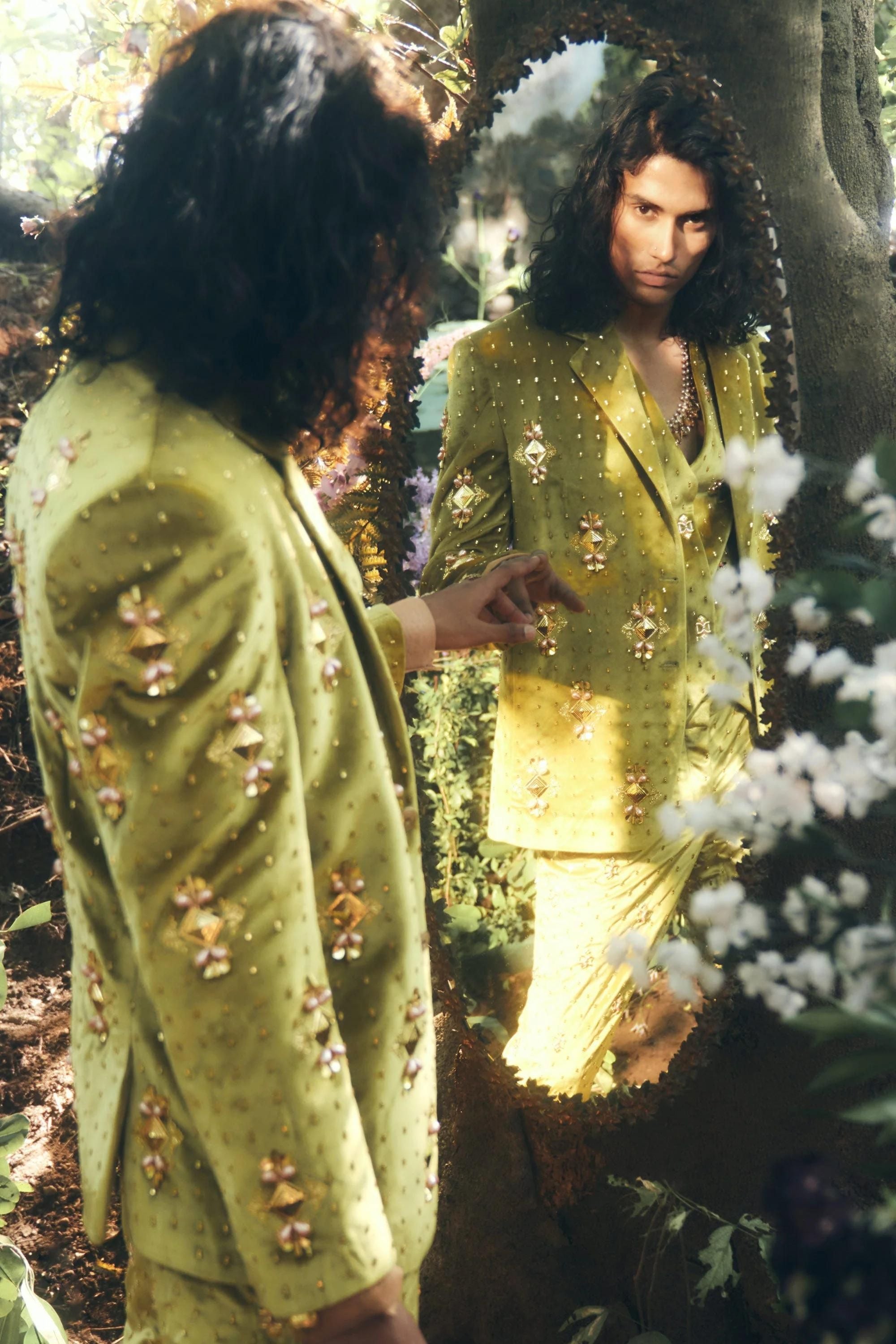 TOBIAS - OLIVE VELVET 3 PIECE SUIT