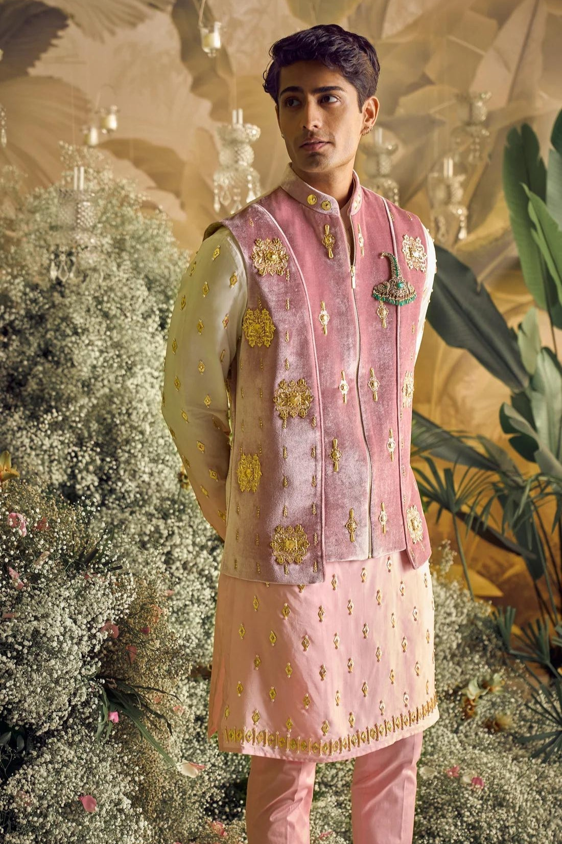 HUGO - IVORY AND ROSE PINK VEST JACKET SET