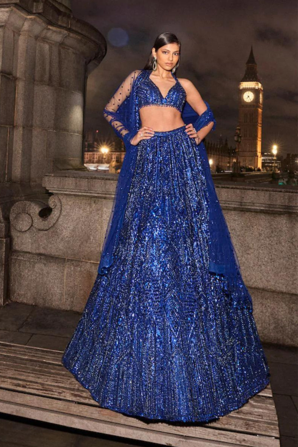 Navy Blue Sequin Lehenga Set