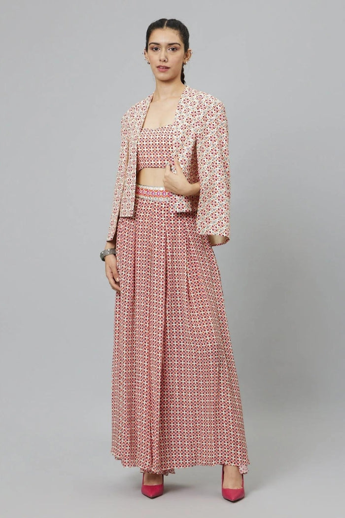 IVORY GEOMETRIC PRINT NOOR JACKET SET