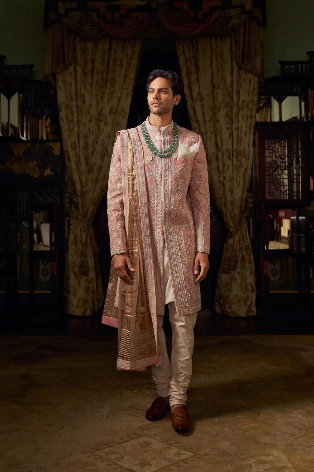 DUSTY ROSE RAW SILK SHERWANI SET