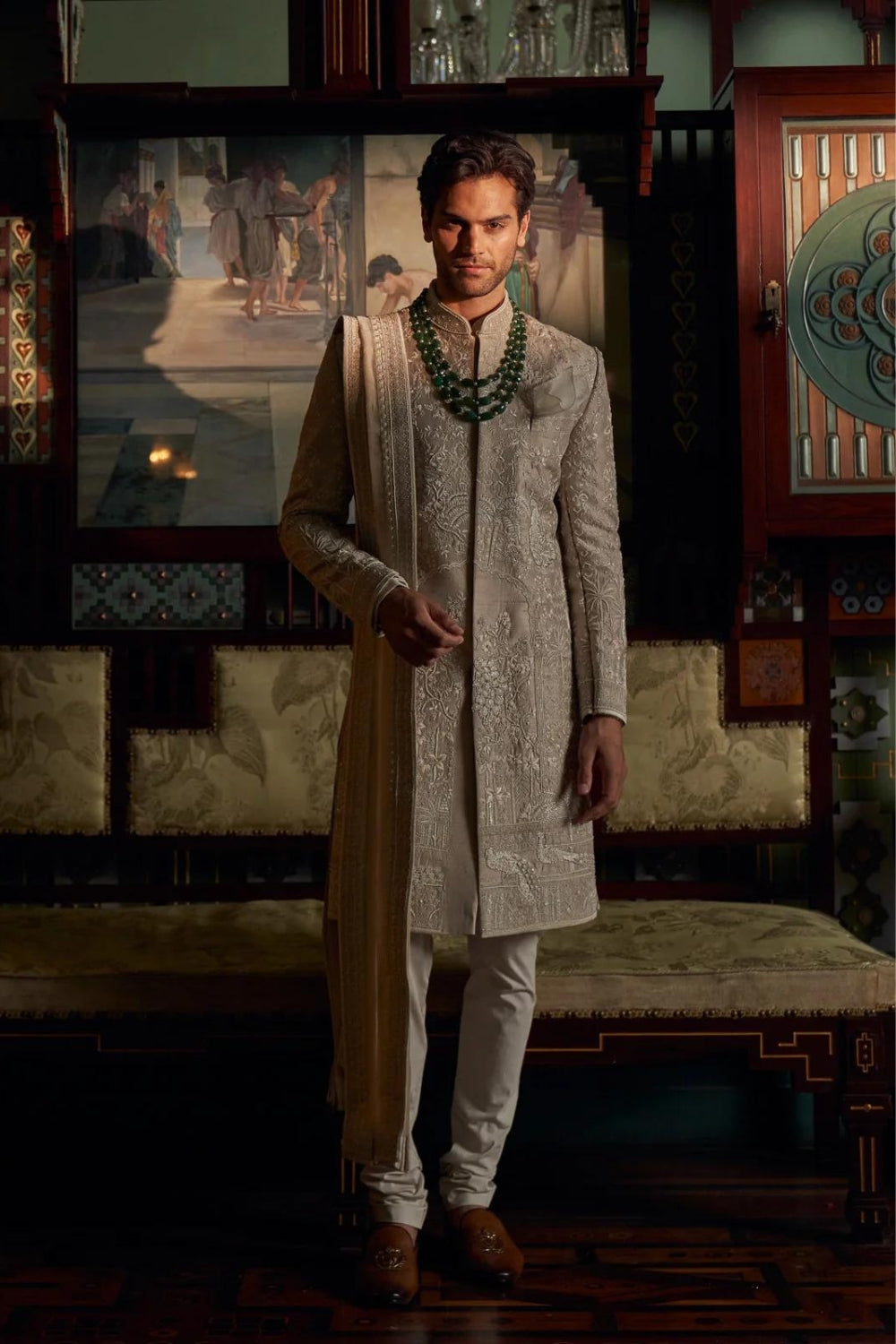IVORY RAW SILK SHERWANI SET