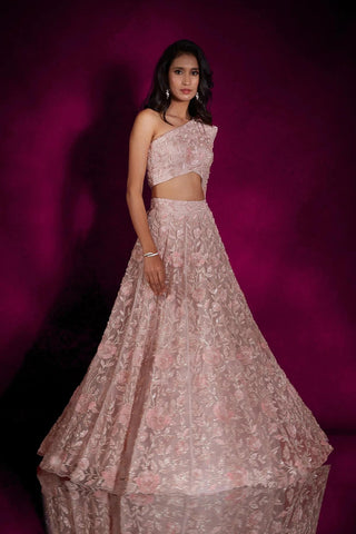 Dusty Rose Lehenga with Geometric Cut Out Blouse