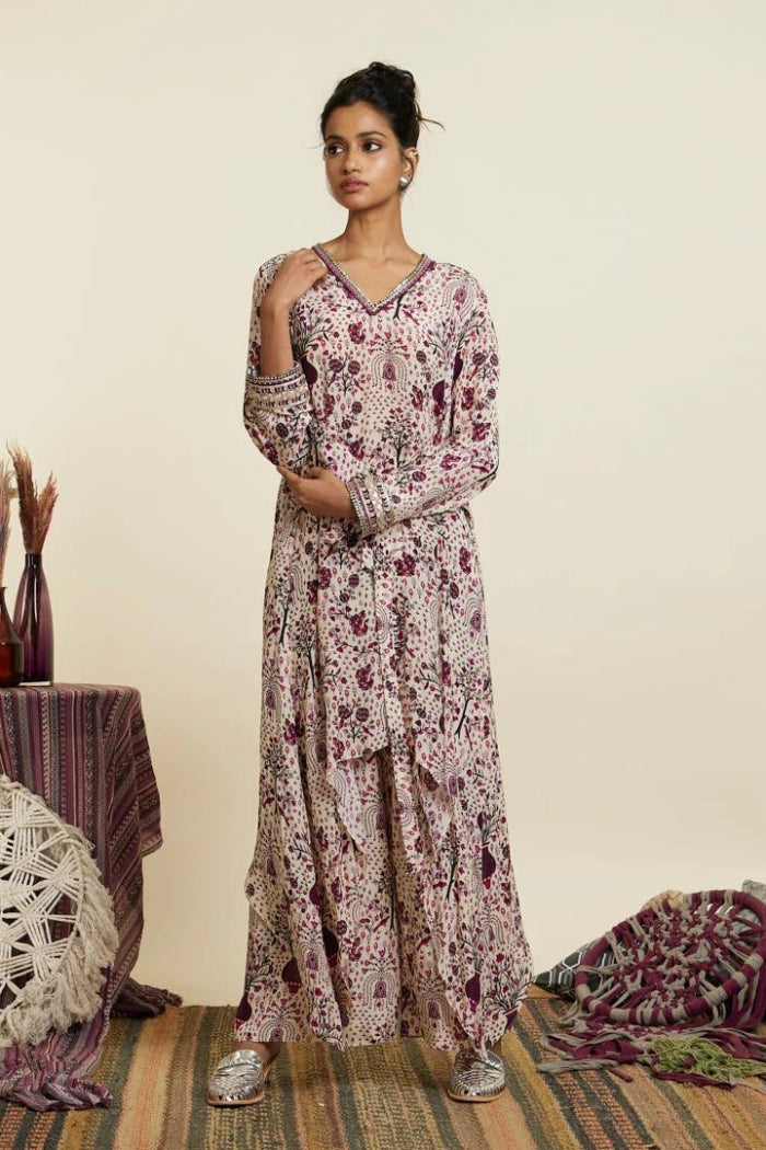 SAFAR MERLOT JAAL FRONT TIE UP TUNIC SET