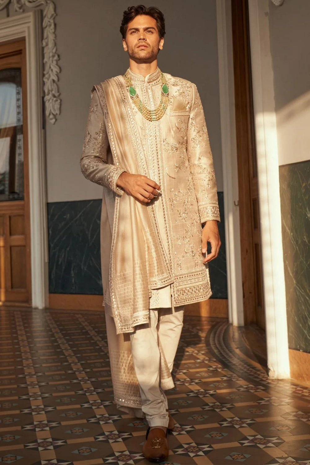 IVORY RAW SILK SHERWANI SET