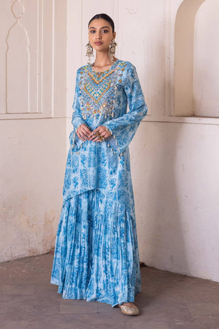 SK Sari Dress Blue Multi-Color - Ready To Ship