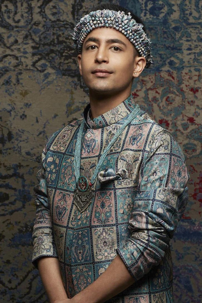 GALEECHA PATCHWORK PRINT KURTA SET PAIRED WITH PRINTED BUNDI