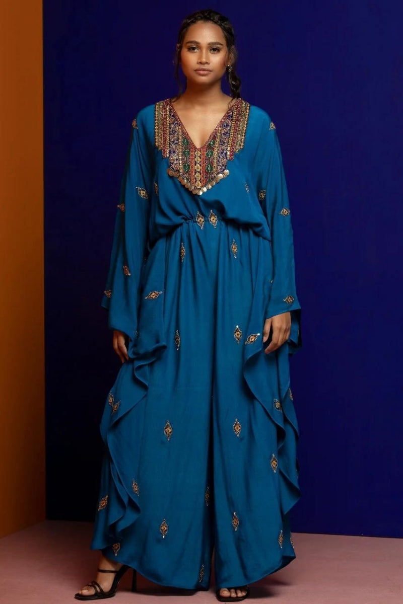 Teal Blue Kaftan Jumpsuit