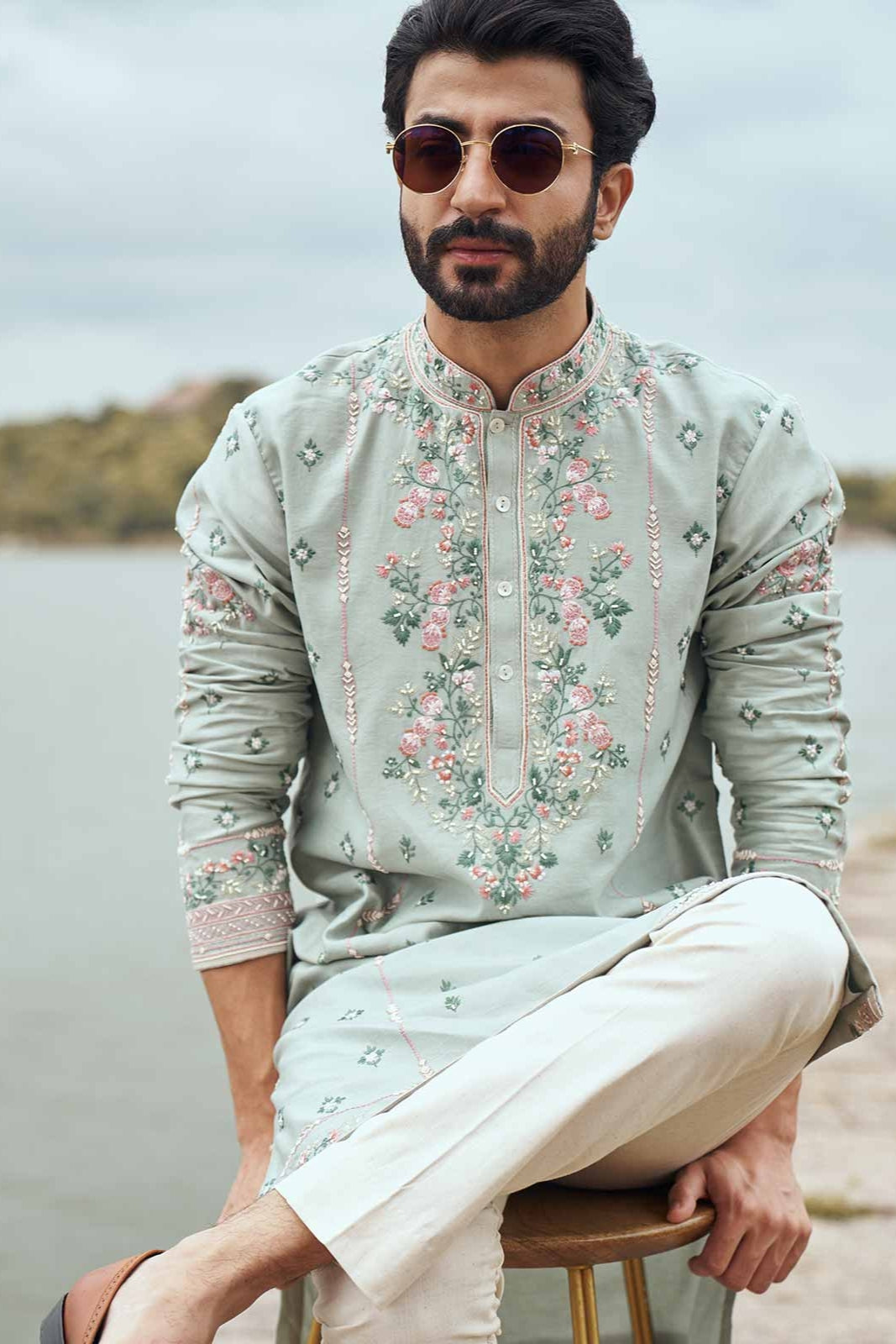 SAGE GREEN TUTTY FRUITY KURTA SET