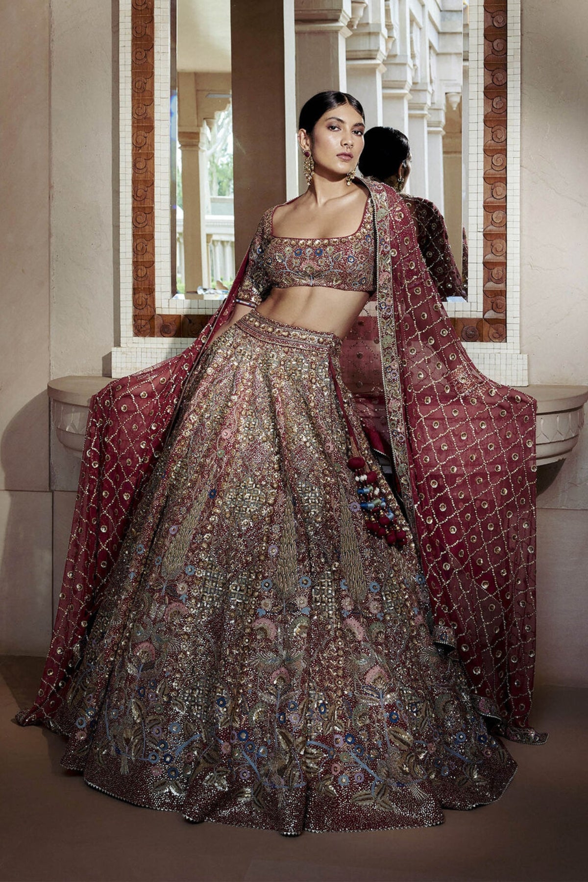 AVANI ZARDOZI SILK LEHENGA - WINE