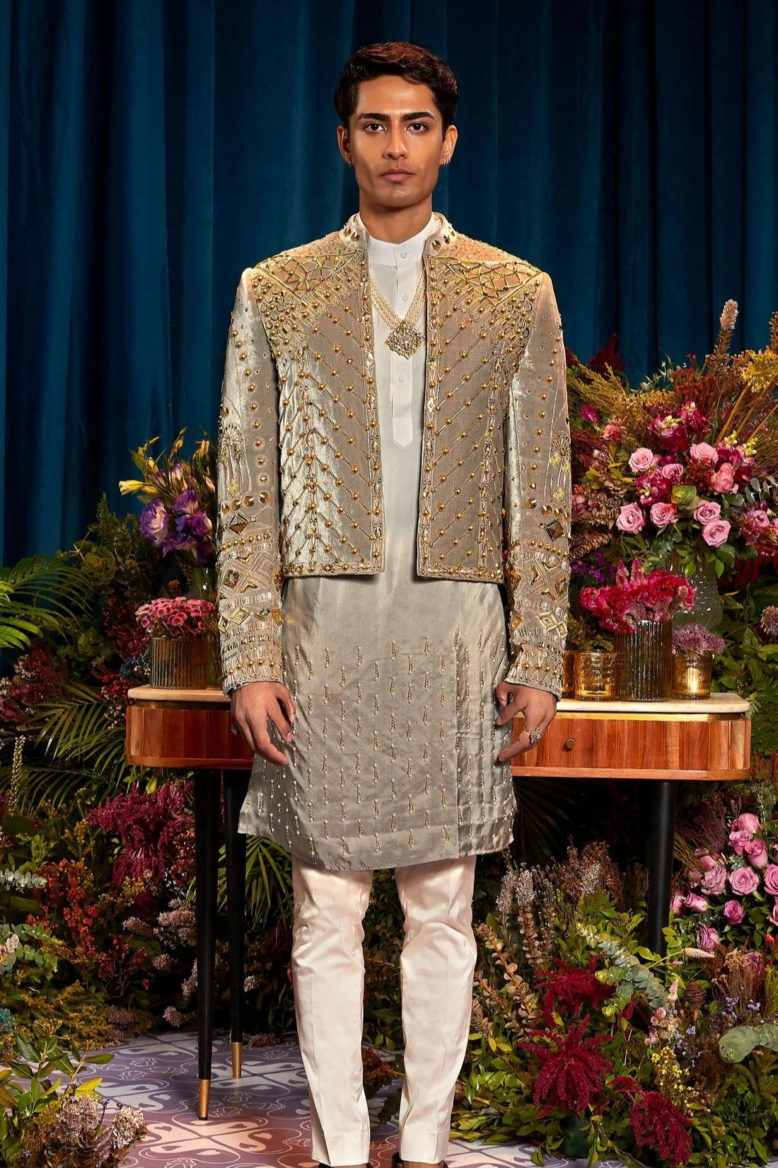 ETHAN - IVORY AND GREY JACKET SET