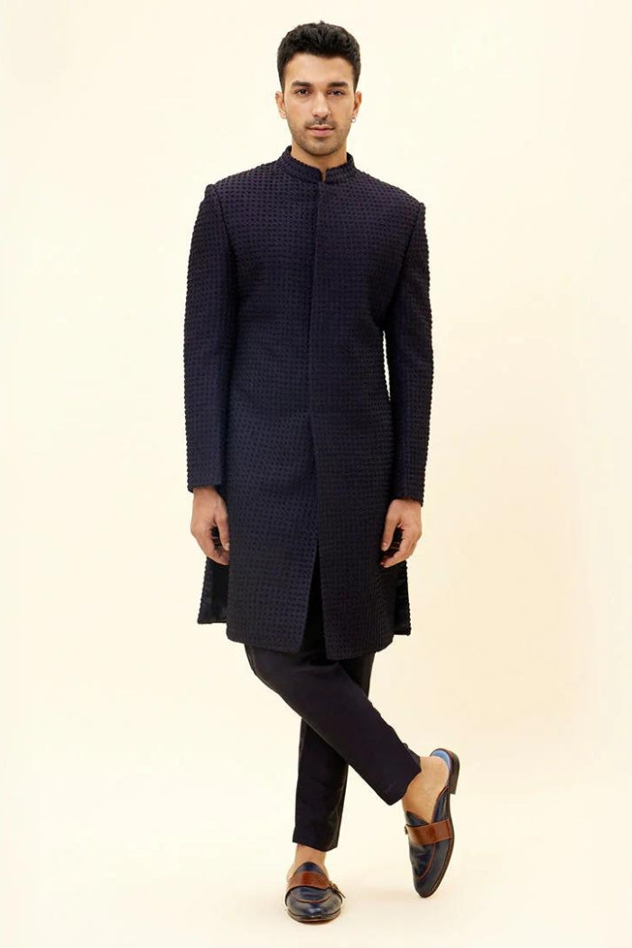 MIDNIGHT BLUE FRENCH KNOTS SHERWANI WITH PANTS
