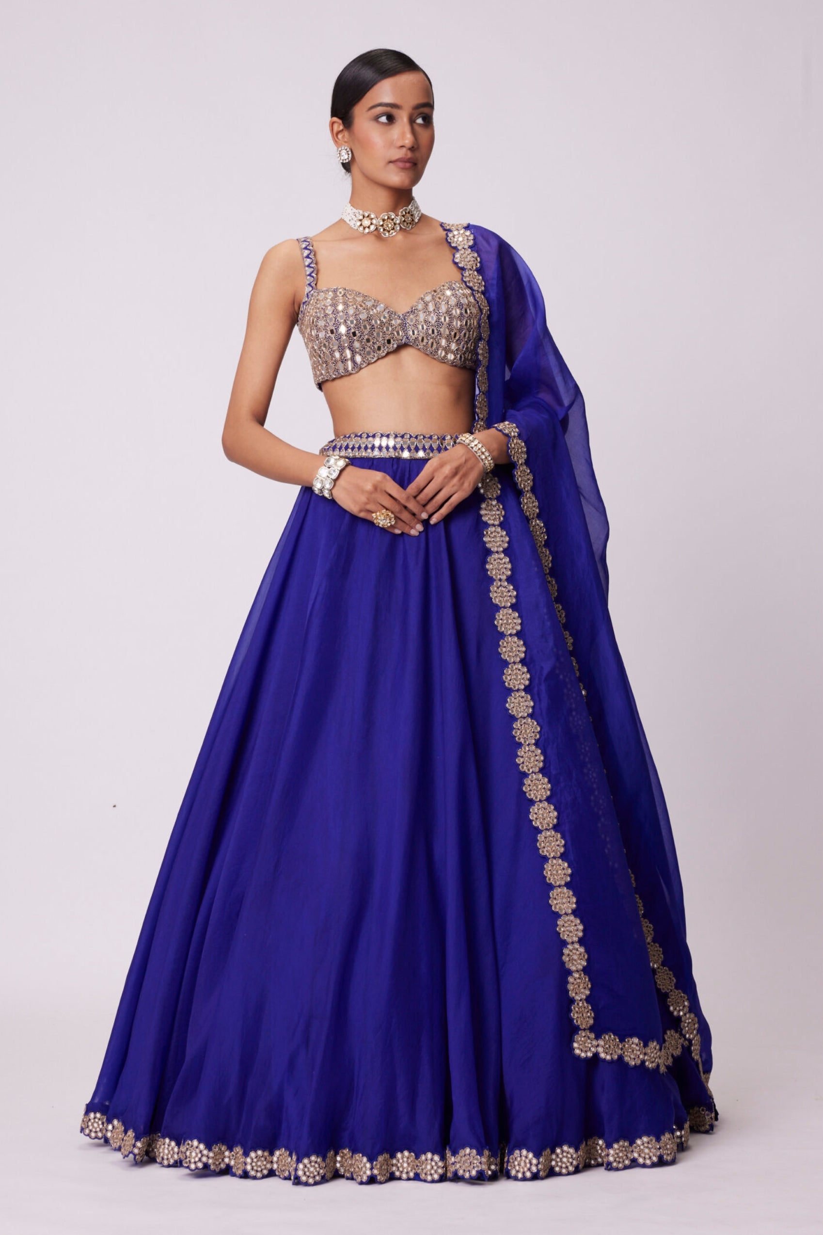 Persian Blue Organza Lehenga Set