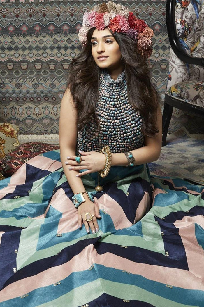 CHEVRON PRINTED LEHENGA WITH POTLI BLOUSE