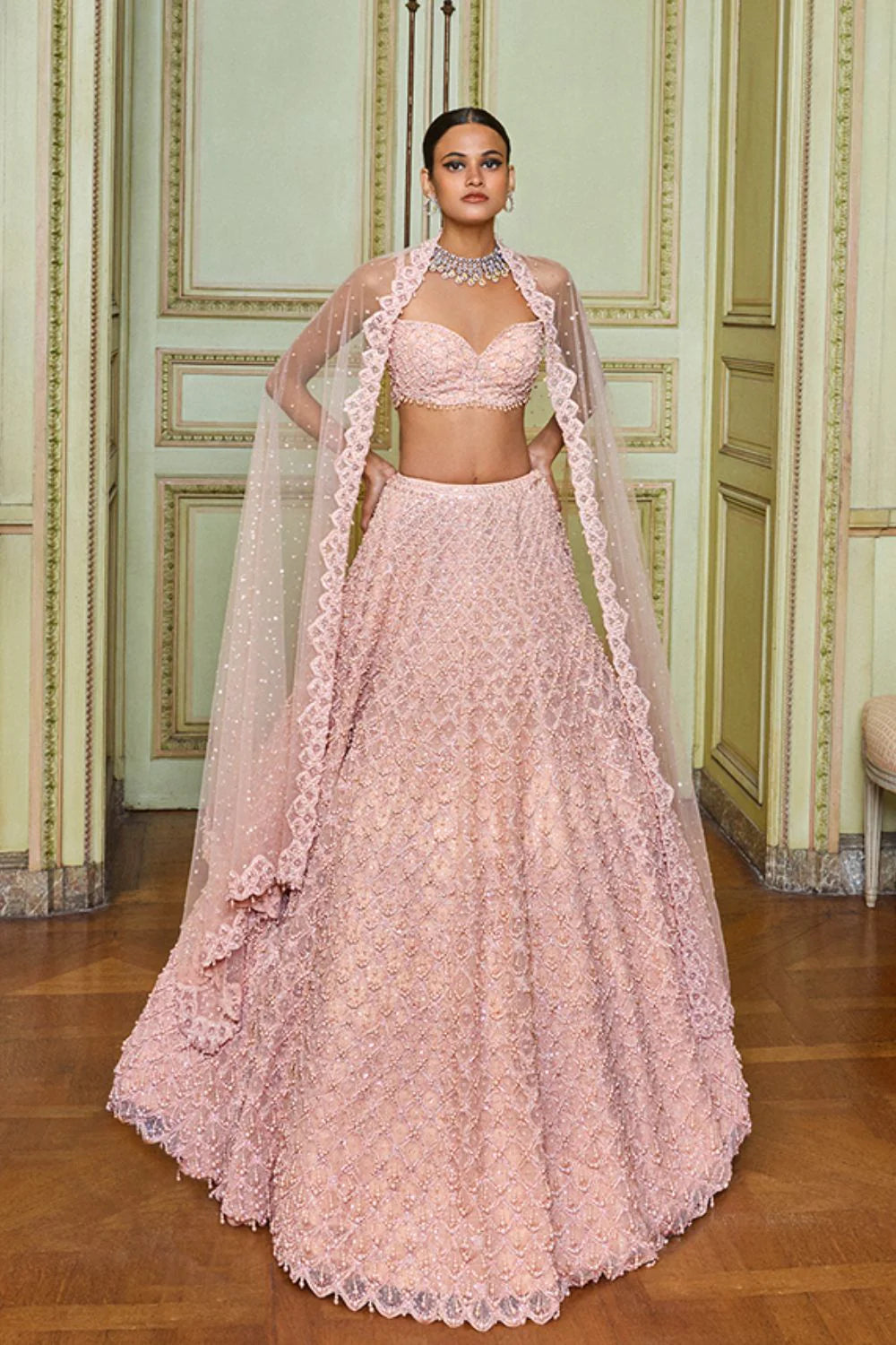 Rose Gold Pearl Drop Lehenga Set