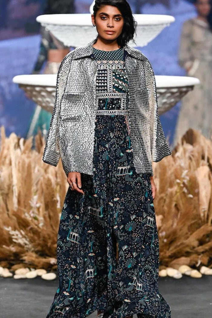 BLUE PATCHWORK JUMPSUIT WITH BOMBER JACKET