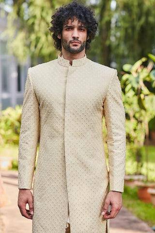 OLD ROSE SELF EMBROIDERED SHERWANI WITH PANTS