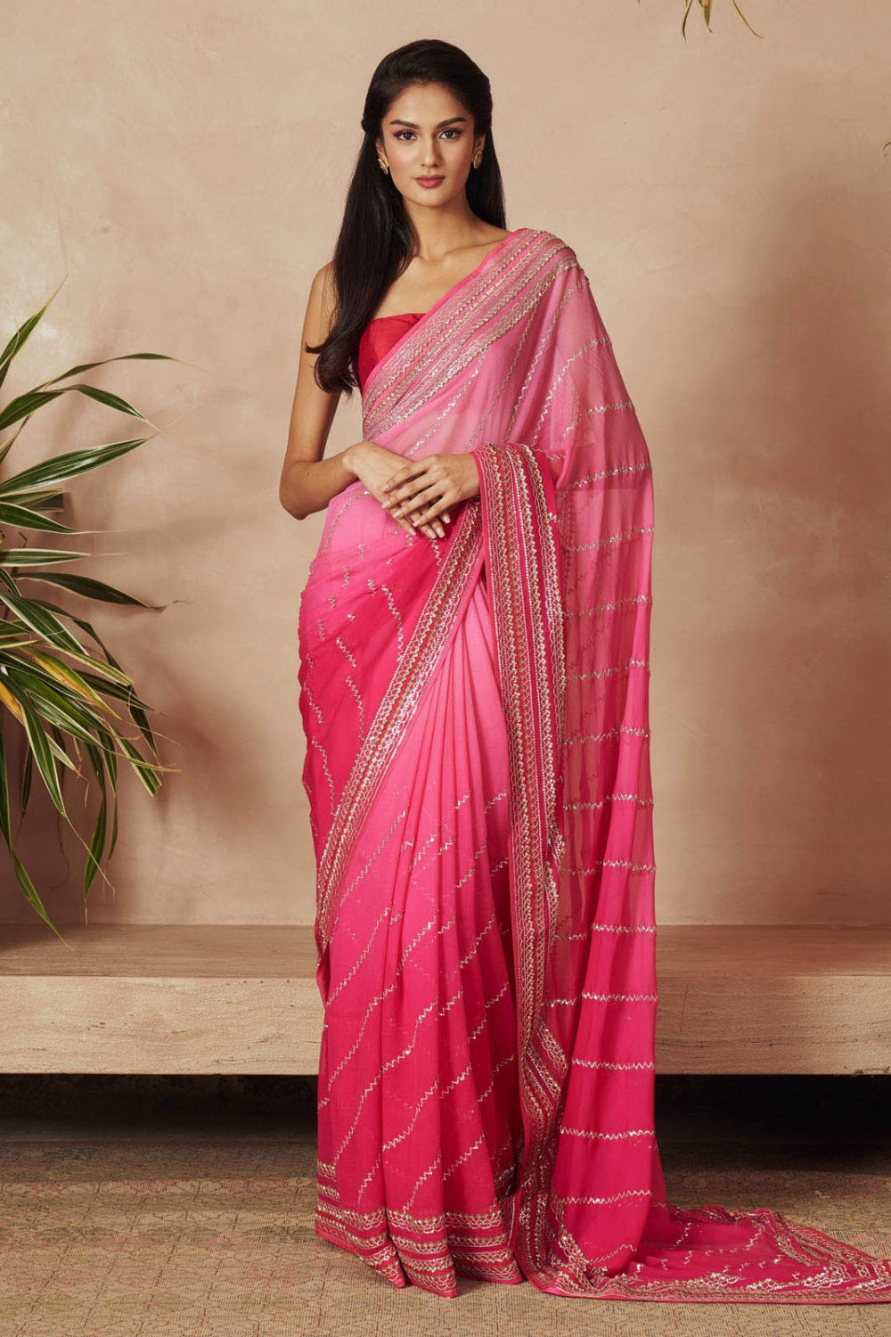 PINK OMBRE CHIFFON SAREE