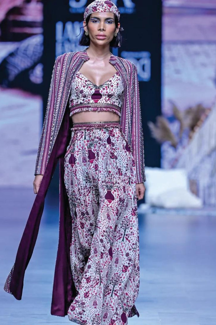 MERLOT BOHO STRIPE EMBELLISHED CAPE SET