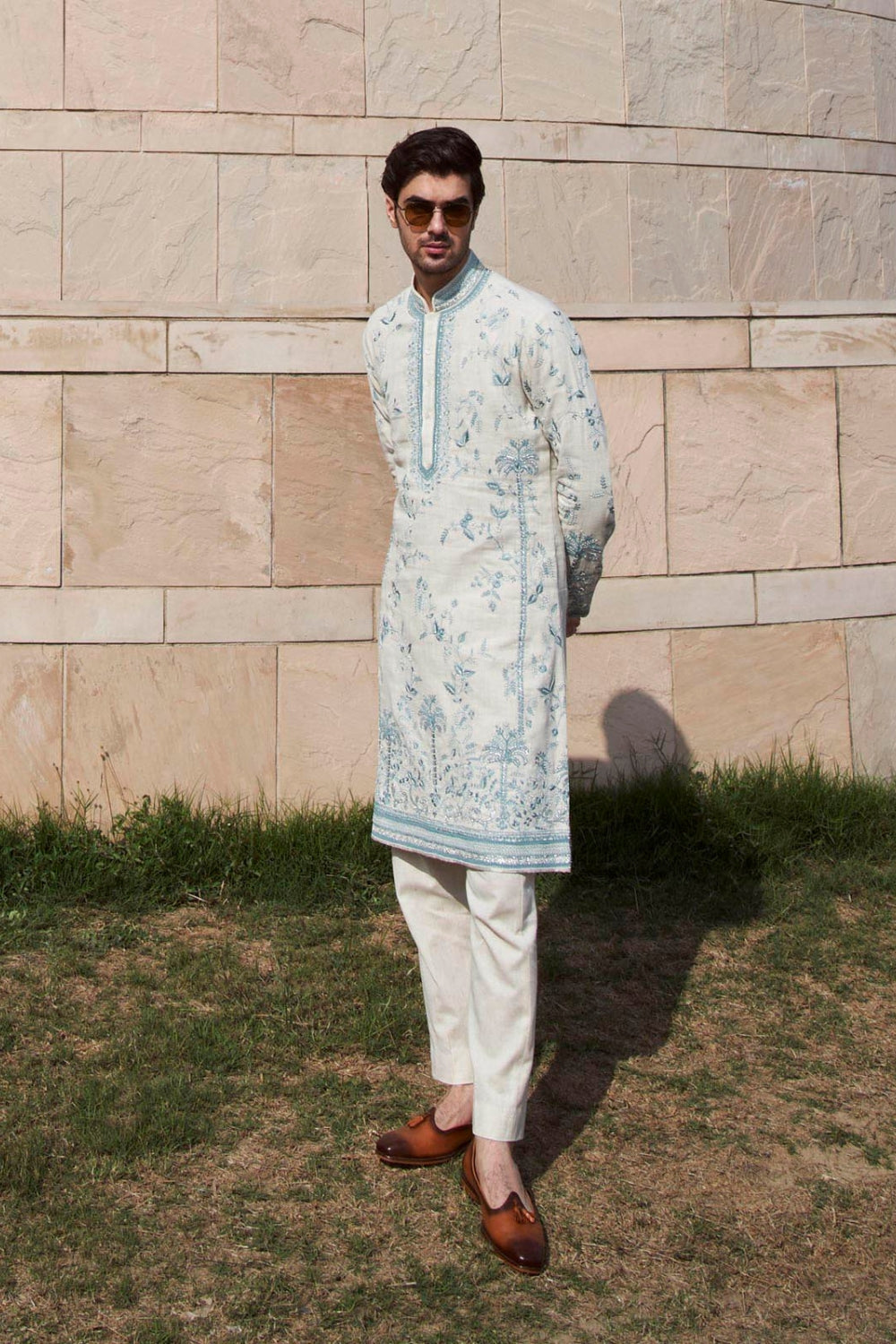 IVORY LONG PALM TREE KURTA SET