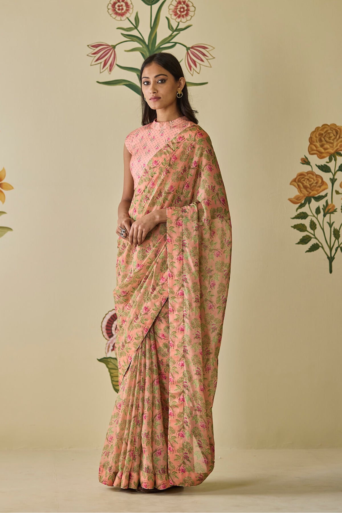 Pink Floral Saree