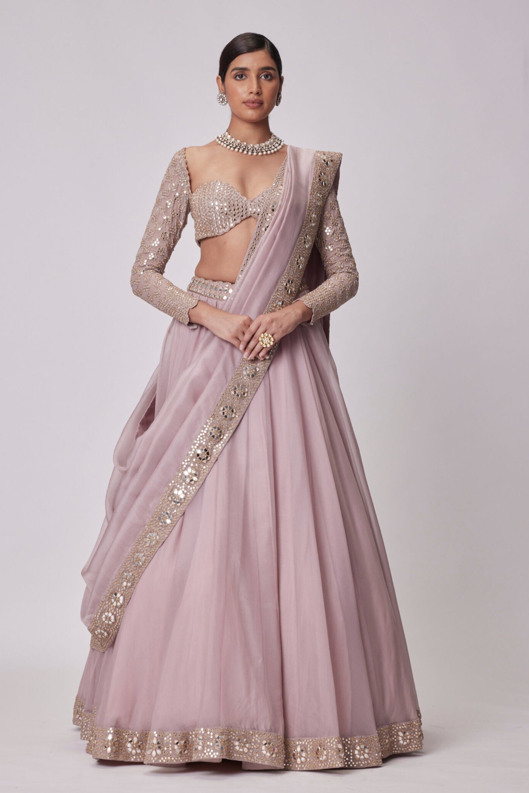 Ash Pink Organza Lehenga Set