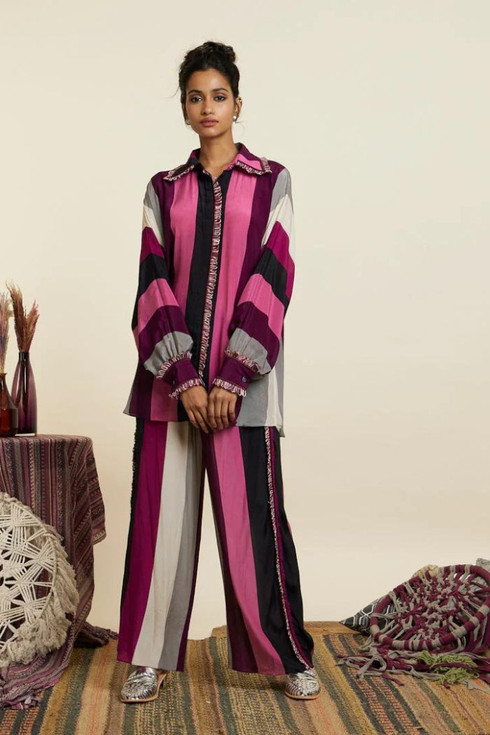 MERLOT STRIPE PRINT OVERSIZED COORD SET