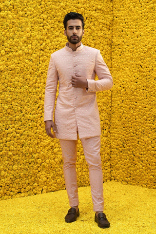 OLD ROSE SELF EMBROIDERED SHERWANI WITH PANTS