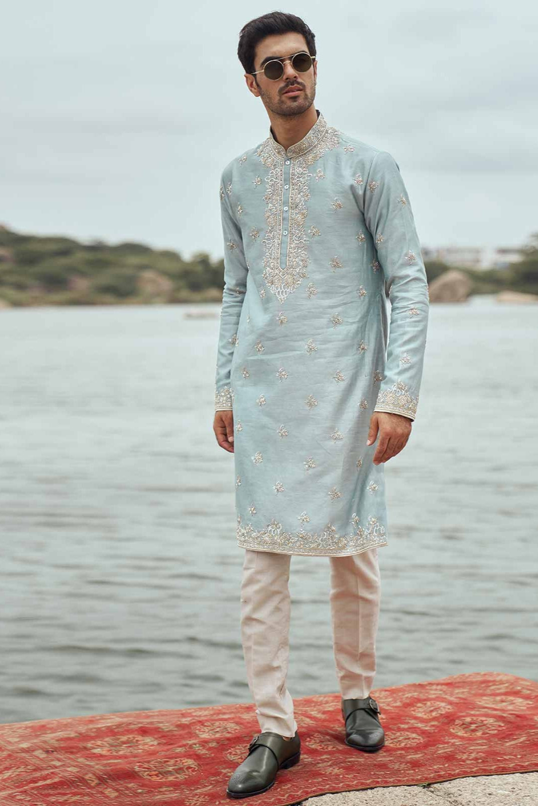 BLUE ZARDOZI EMB KURTA SET
