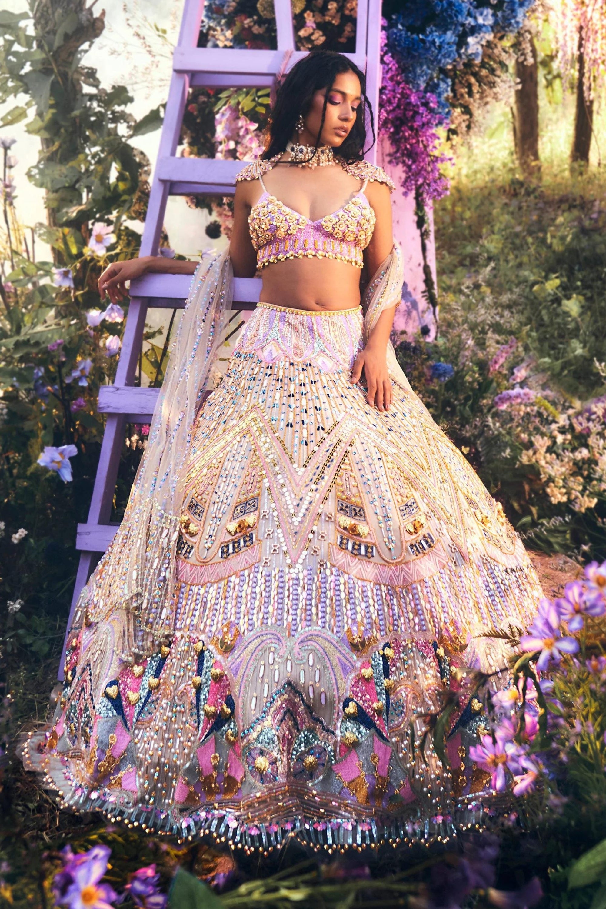 OPHELIA - IVORY & LILAC LEHENGA SET