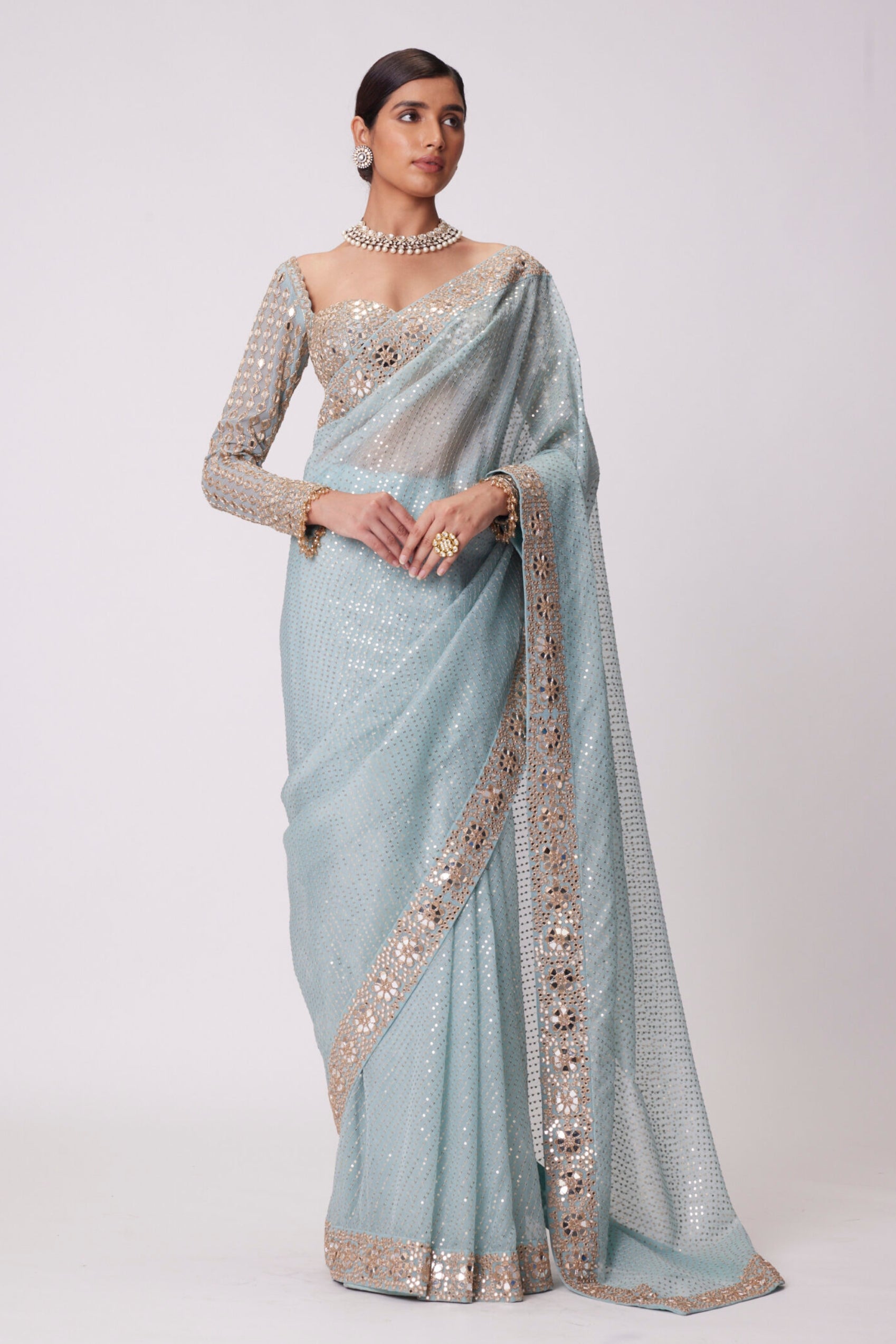 Powder Blue Organza Saree Set