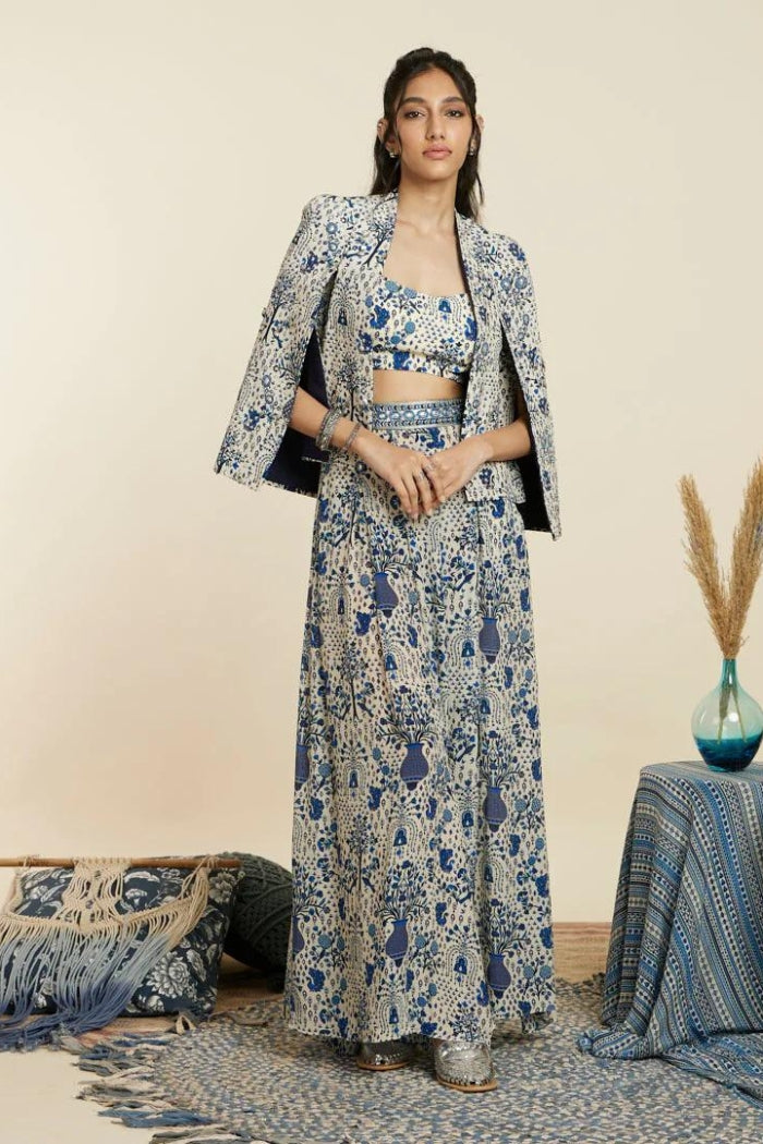 SAFAR BLUE JAAL PRINT NOOR JACKET SET