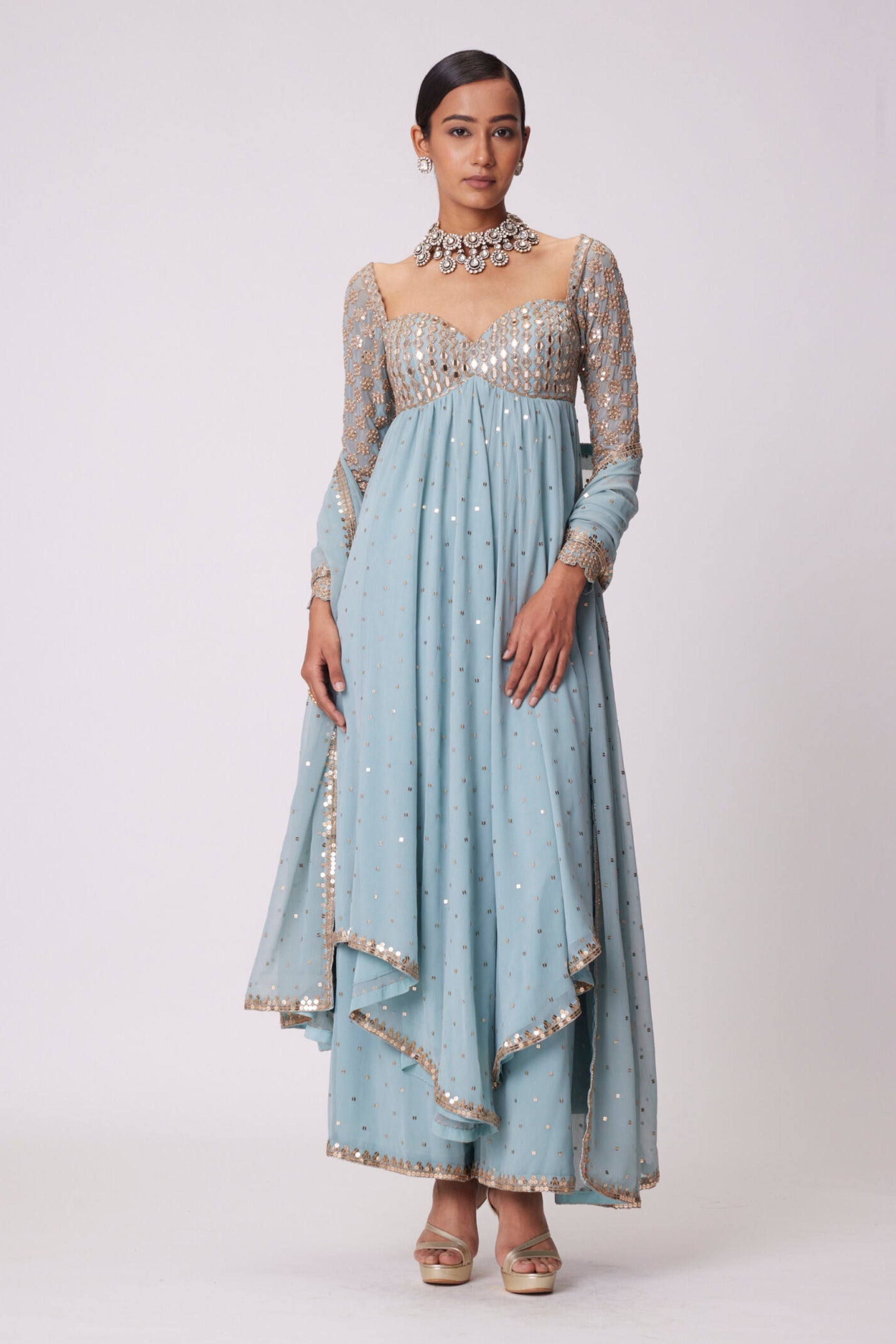 Powder Blue Mirror Embroidered Kurta Set