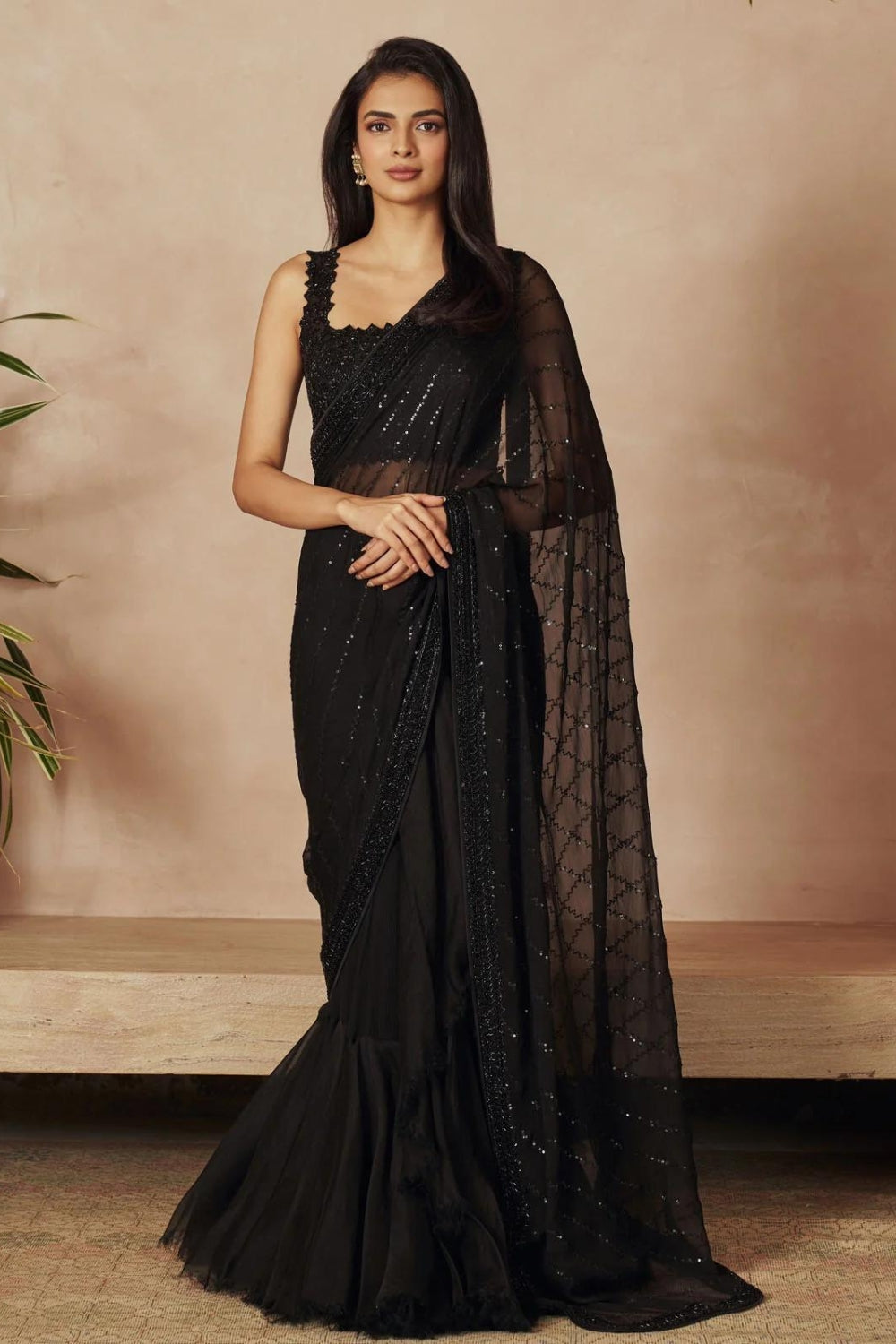 BLACK CHIFFON SAREE SET