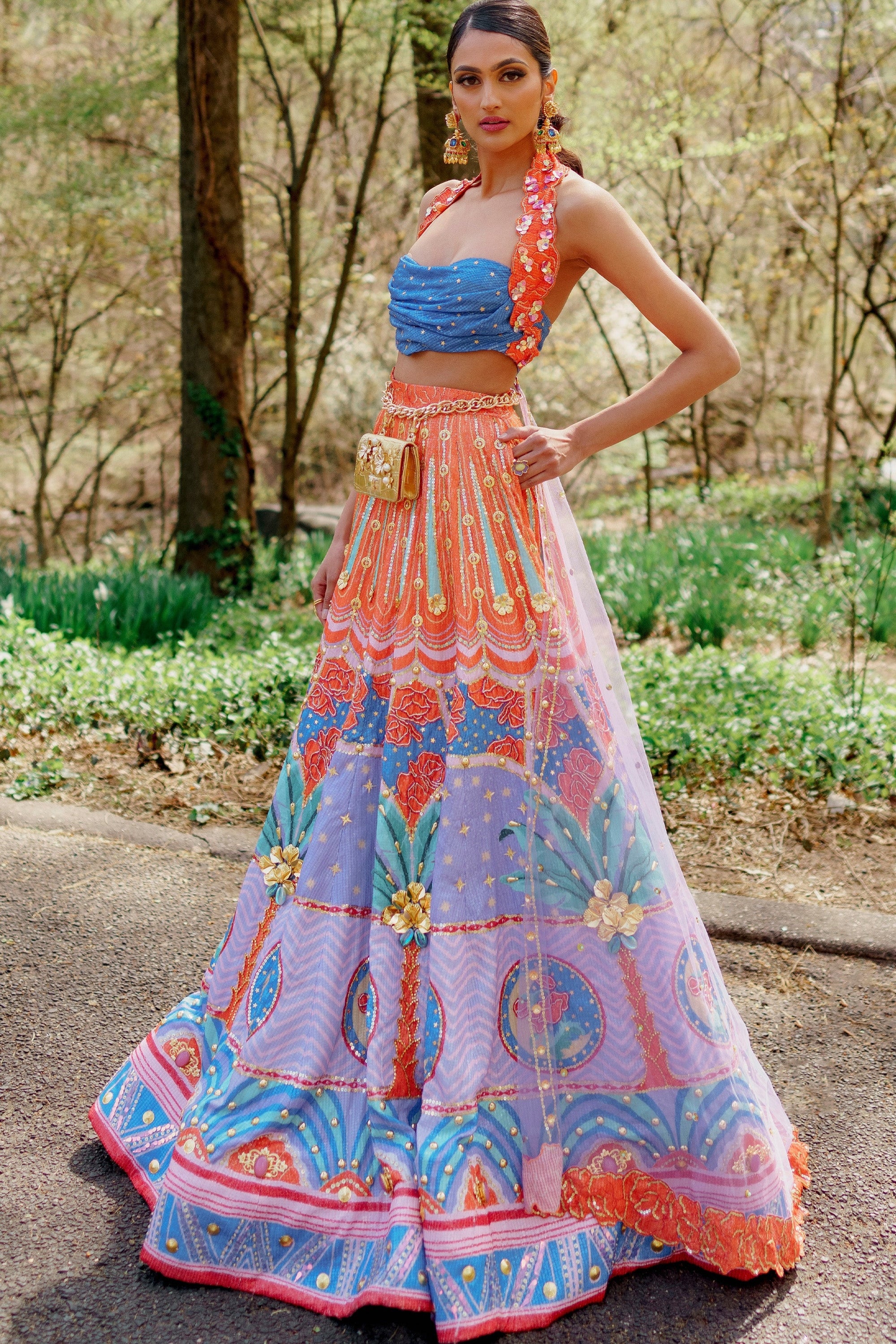 SERENITY- LILAC PRINTED AND EMBELLISHED FULL LEHENGA SET