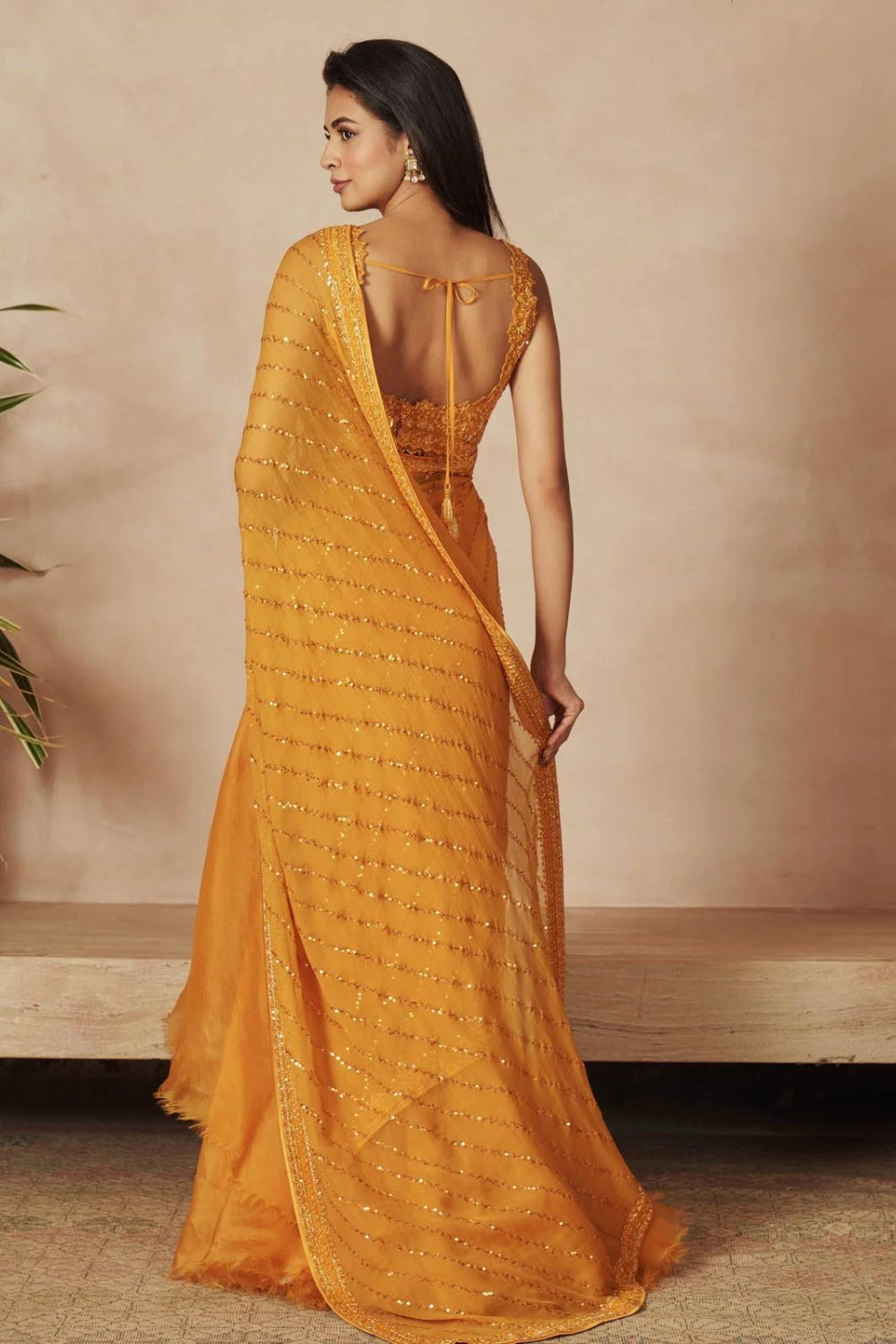 YELLOW CHIFFON SAREE SET